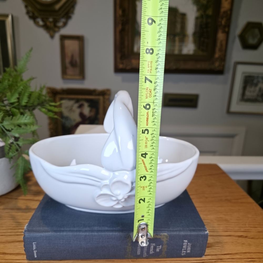 Vintage Amram’s White Ceramic Basket Twisted Handle Made in Italy Floral 9x6x6" - Picture 11 of 12